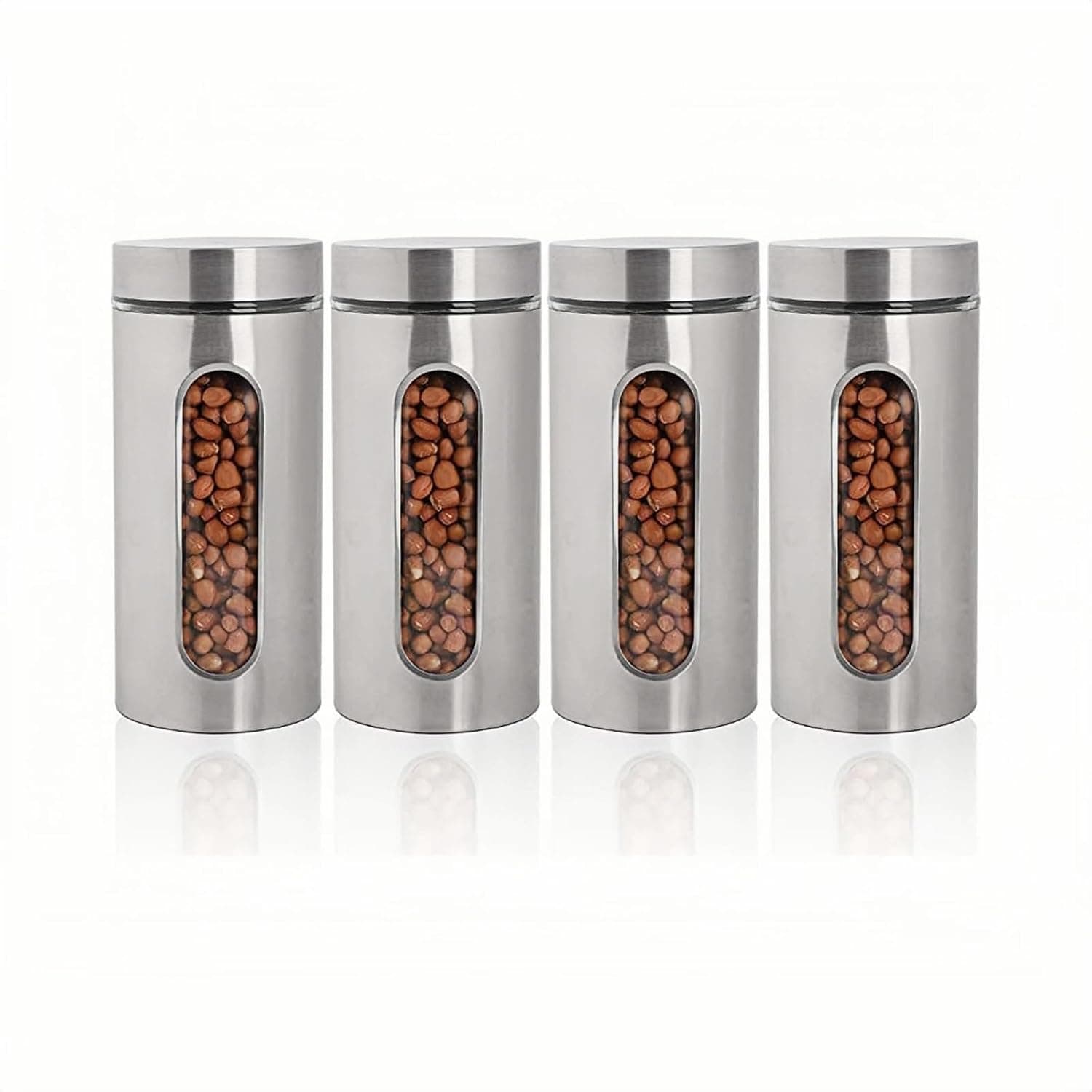 Stainless Steel Canisters,Stainless Steel Glass Canisters,Kitchen Storage Jar,with Glass Window & Airtight Lids,Airtight Containers,4 Sizes Available,Kitchen Organization Container (1300ML*4)