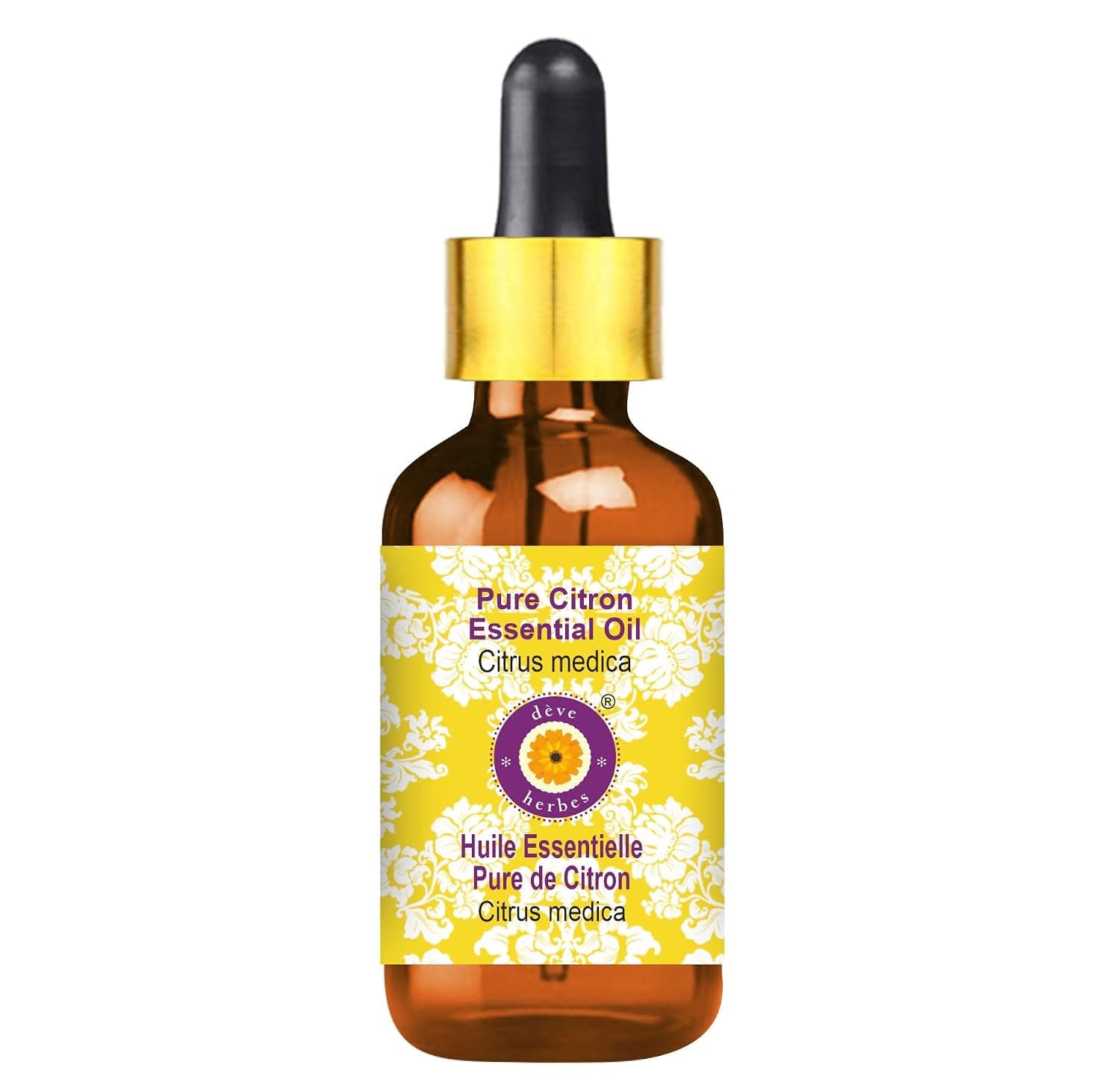 Deve Herbes Pure Citron Essential Oil (Citrus medica) Steam Distilled With Glass Dropper 50ml (1.69 oz)