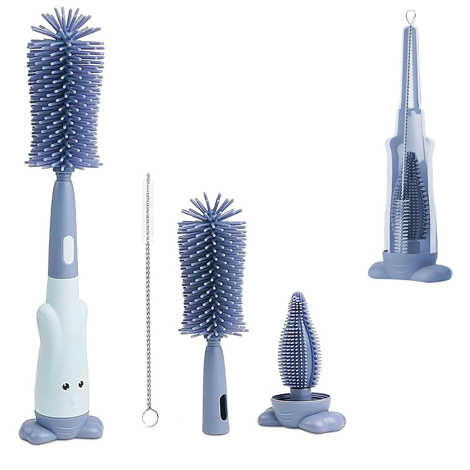 LinJie Silicone Bottle Brush,baby bottle brush,لوازم تغذية زجاجة الطفل3 in 1 Bottle Brush Cleaner Kit With Stand, Cup Bottle Straw Brush For Baby Bottle Nipple Thermoses