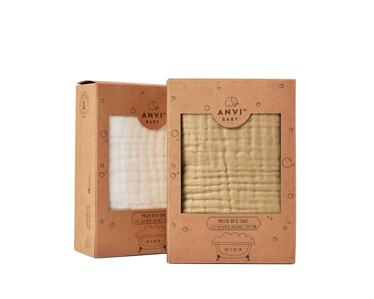 Anvi Baby - Organic Muslin Bath Towel - Tan Brown/White - 2pcs