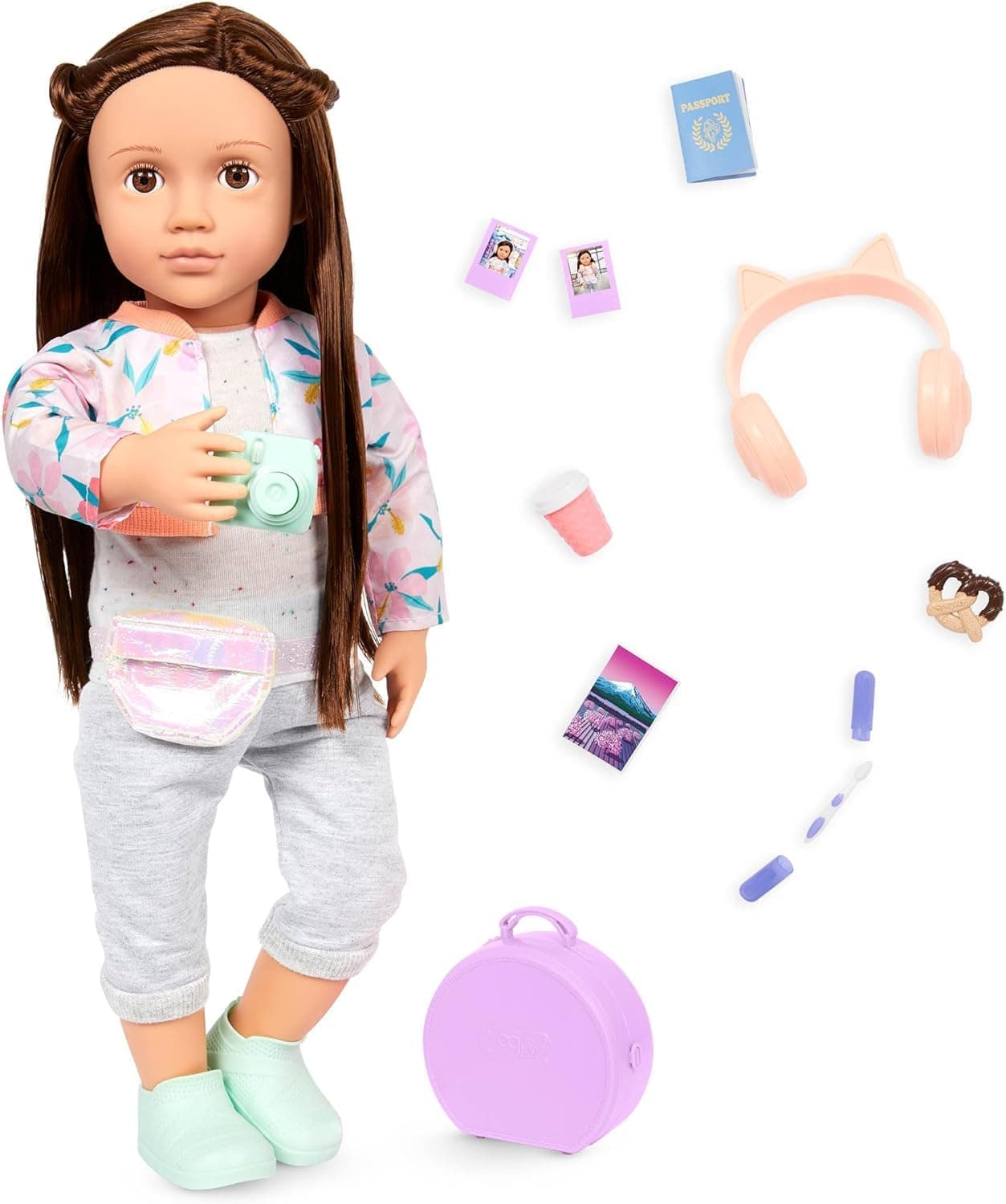 Our Generation Posable 18-inch Doll - Lifelike Brown Eyes & Long Brown Hair - Carry-on Luggage & Travel Accessories - Pretend Play - Toys for Kids Ages 3 & Up - Reese