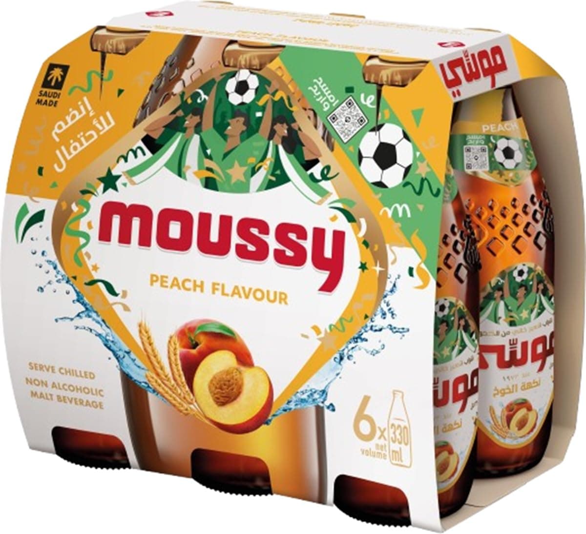 Moussy Peach Non-Alcoholic Malt Beverage, 6 x 330 ml (Pack Size) Package design may vary