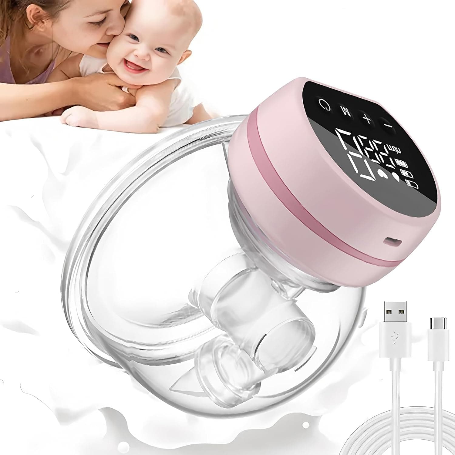 SooFam Wearable Hands Free Breast Pump,Hands-Free Design with Extended Battery Life & LED Display,Low Noise,3 Modes 5 Levels with 24mm Insert,Comfort Breastfeeding Milk Collector