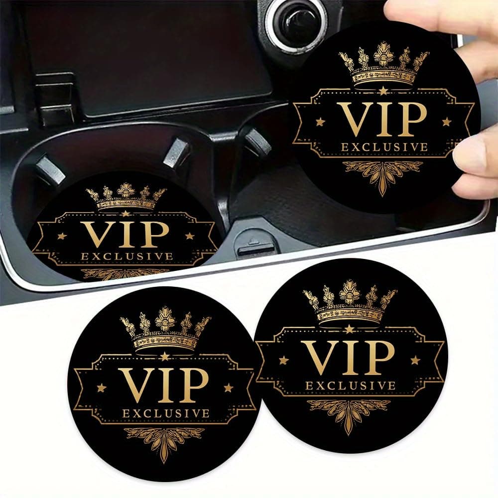 2pcs-VIP Exclusive Status, Absorbent Car Cup Holder Coaster - car Interior,