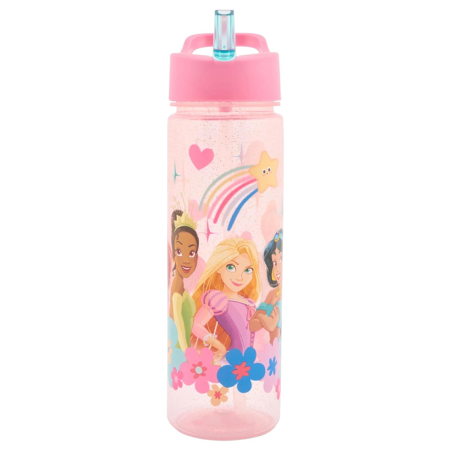 Disney Princess Kids Water Bottles with Straw - 600ml BPA-Free Princess Drinks Bottle with Carry Handle - School Water Bottle with Removable Straw