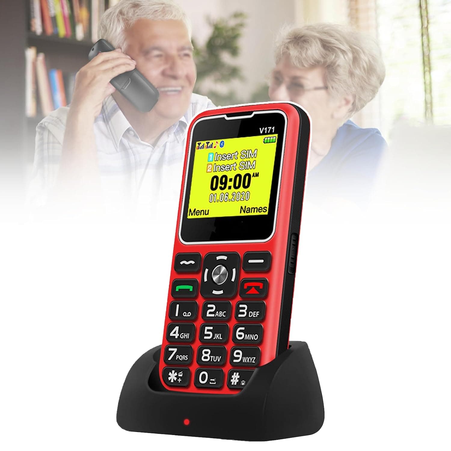Basic Mobile Phone for the Elderly, Large Keyboard, Large Fonts, Large Display, Large Speakers, Waterproof/Anti-Fall, Rich in Functions, Easy to Use,Red