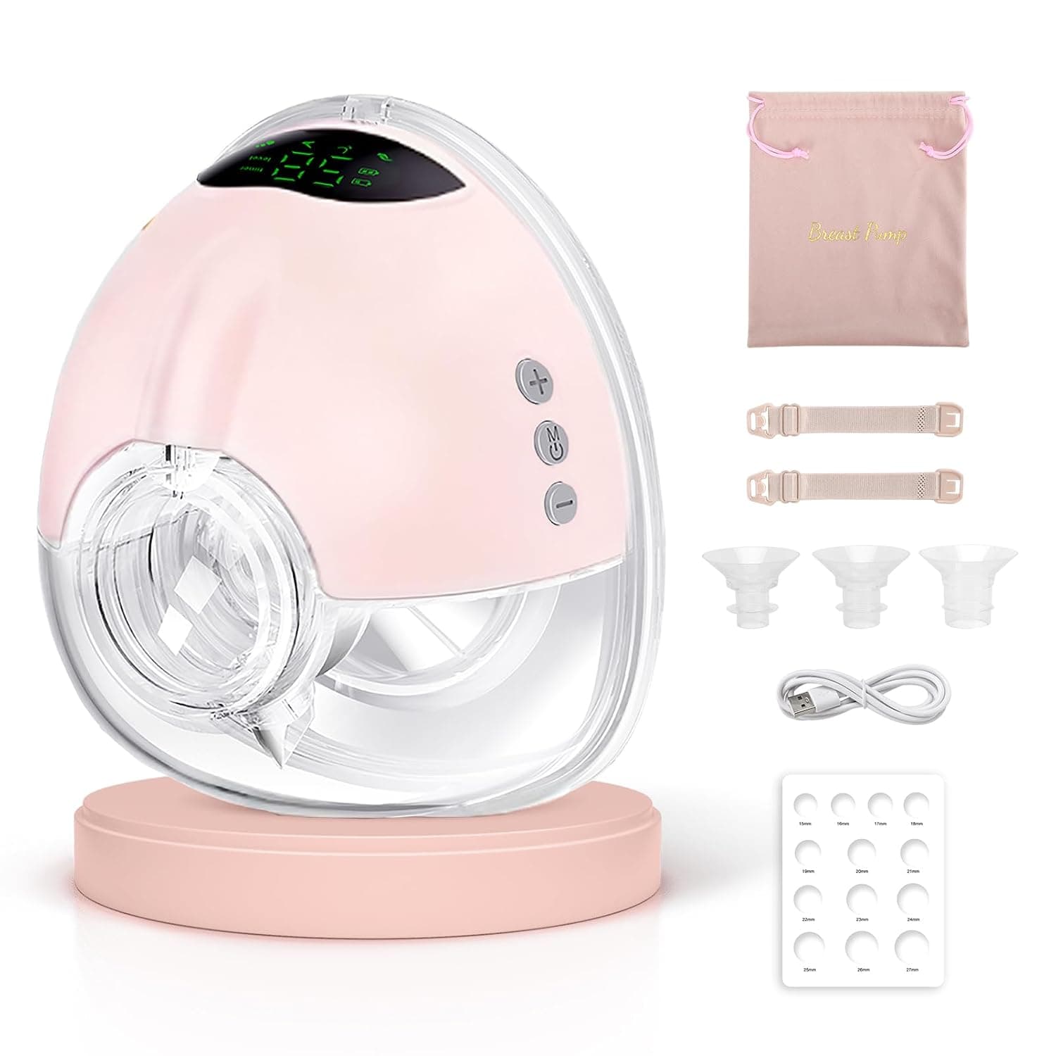Electric Pump Hands-free, Wireless Pumps with 4 Modes and 9 Levels, 350mmHg Strong Suction, Portable and Painless, Low Noise, BPA Free, with 17/19/21/24mm Flanges (Pink-1 Pack)