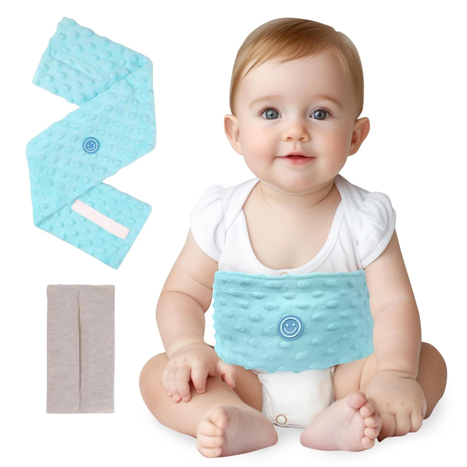 Colic and Gas Relief for Newborns, Flaxseed Heated Tummy Wrap | Infants Baby Swaddling Belt with Soothing Warmth, Natural Relief for Upset Stomach in Babies Toddlers, 0-3 Years (Blue)