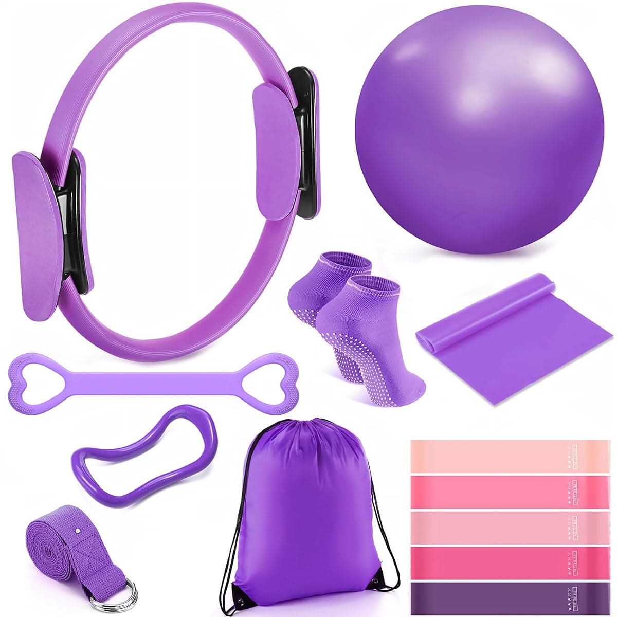Pilates Kit 13pcs Home Pilates Equipment Kit with Ring, Ball, Resistance