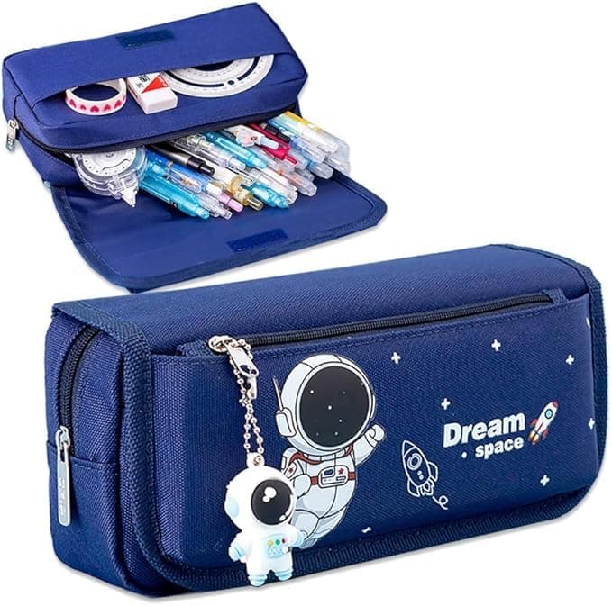 Cartoon Pencil Bag 4-Layer Large Capacity Student Case,Boy'S Astronaut Case With Pendant
