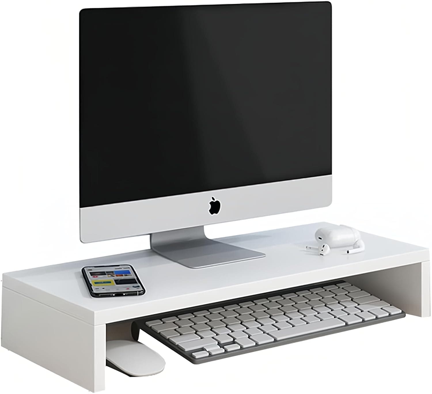 Monitor Stand , Desk Organizer for Laptop Computer, Wood Monitor Stand for Printer, PC, Save Space LaptopRiserDesk for Home and Office Use, Wood Black (White)