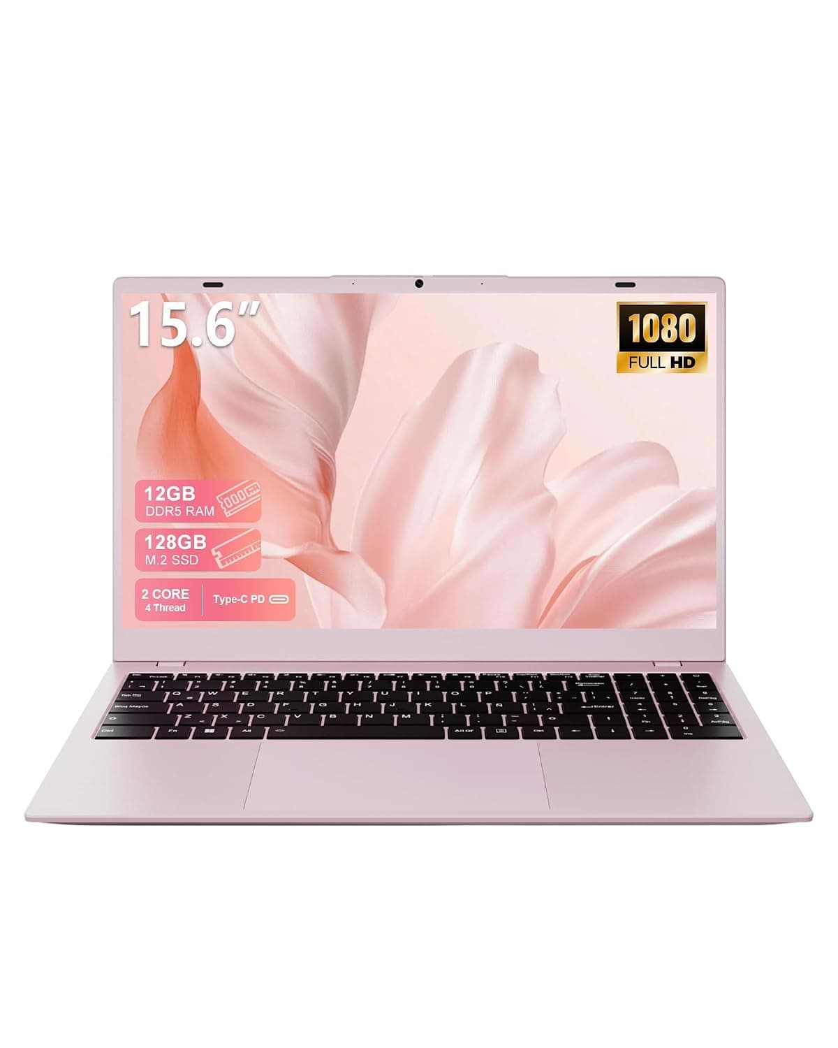 2026 Pink Laptop, Pentium Gold 6500Y Processor(Up to 3.4 GHz),12GB RAM 128GB SSD,15.6 Inch FHD IPS Display, 5000mAh Battery,Type-C,Portable Laptops Computer for Business Office