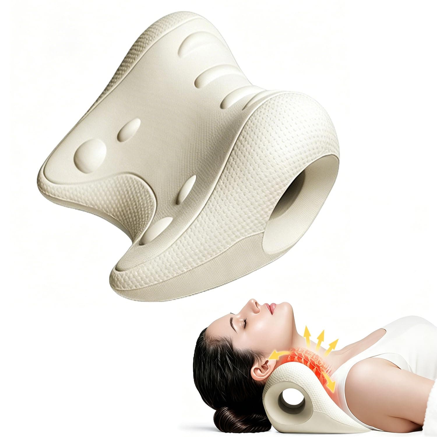 Neck and Shoulder Relaxer, Cervical Traction Device Pillow for Neck Pain Relief, TMJ Pain Relief and Cervical Spine Alignment, Chiropractic Pillow with Massage Points, Washable Neck Stretcher