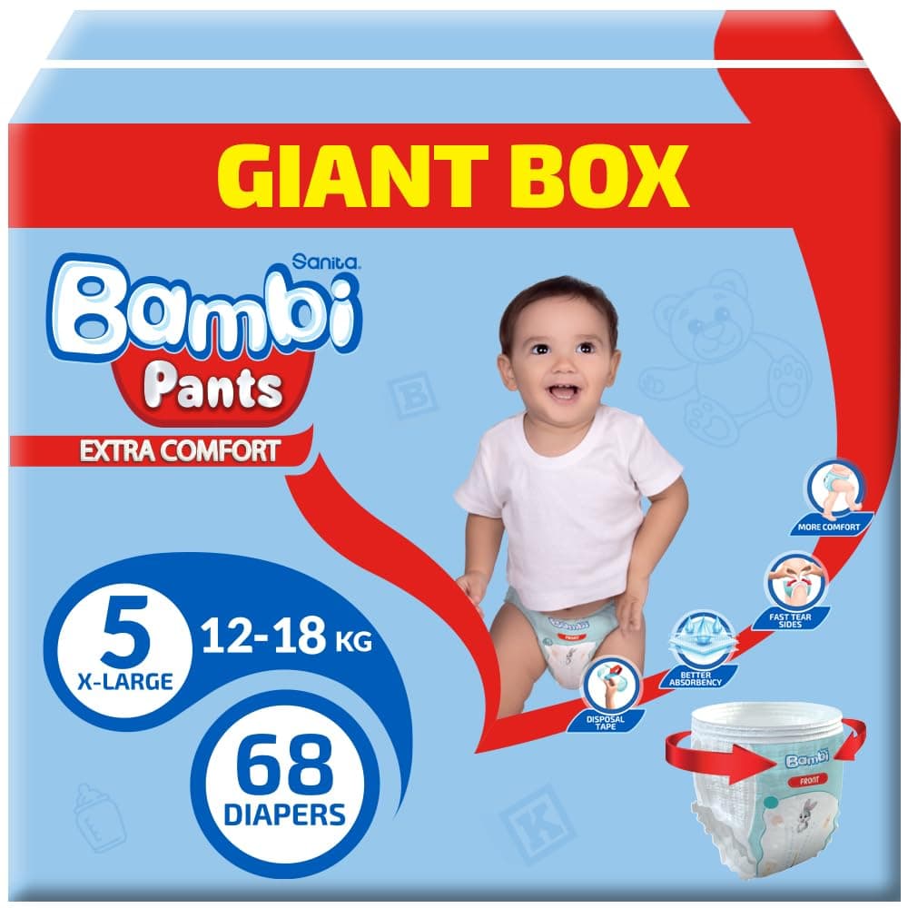 Sanita Bambi Pants GIANT Box, Size 5, X Large 12-18 KG, 68 Count