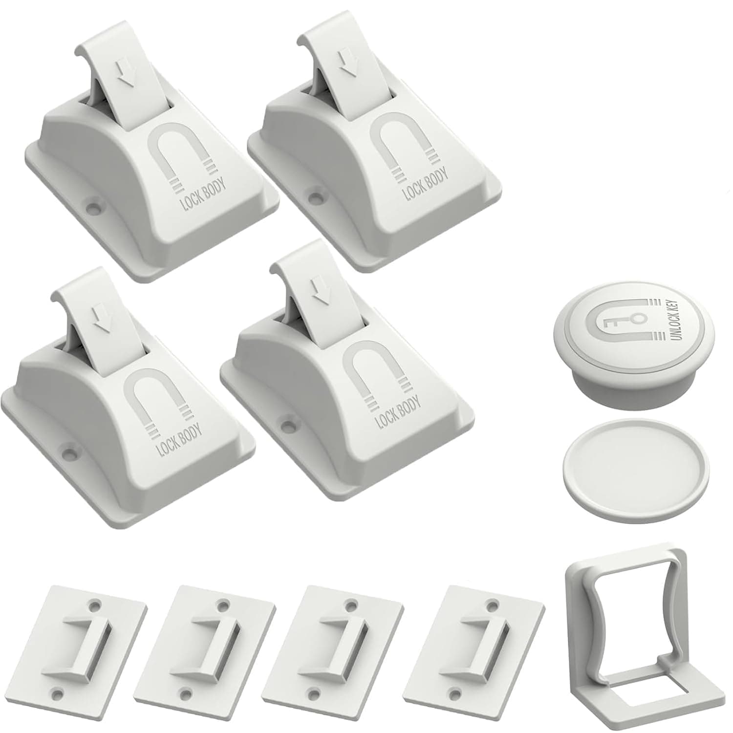 Tazweeq 4 Pcs Magnetic Baby Cabinet Locks, for Child Safety with 1 Key, 3M Adhesive Baby Proofing Cabinets & Drawers Latches, Child Safety Magnet Cabinet Lock for Cupboard and Pantry Door