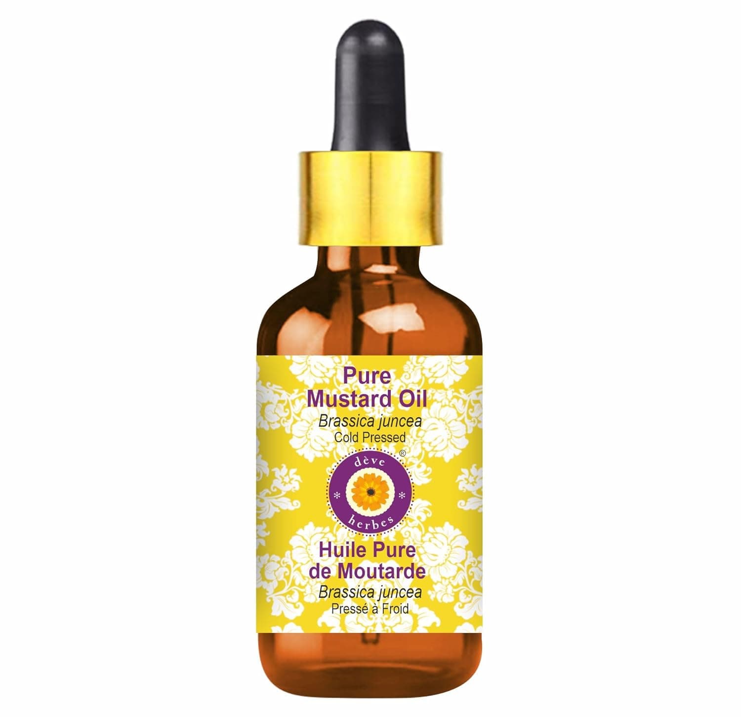 Deve Herbes Pure Mustard Oil (Brassica juncea) with Glass Dropper 100% Natural Therapeutic Grade Cold Pressed 30ml (1 oz)