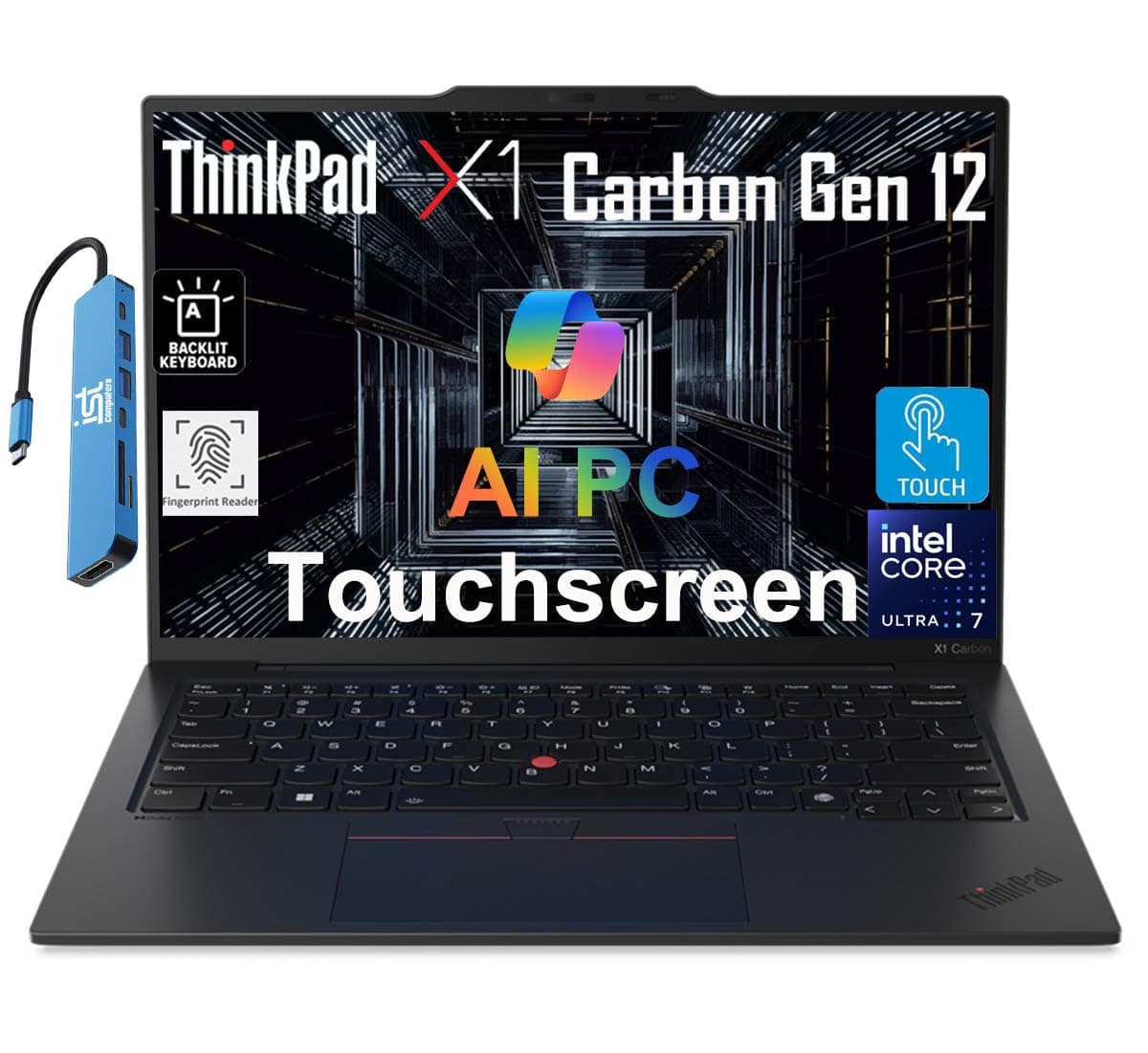 Lenovo Gen 12 ThinkPad X1 Carbon Laptop (14" FHD+ Touchscreen, Intel Core Ultra 7 165U vPro, 32GB LPDDR5x-6400MHz, 1TB SSD), AI PC, Backlit, FP, IST Hub, 1080p Webcam, Win 11 Pro w/AI Copilot, Black