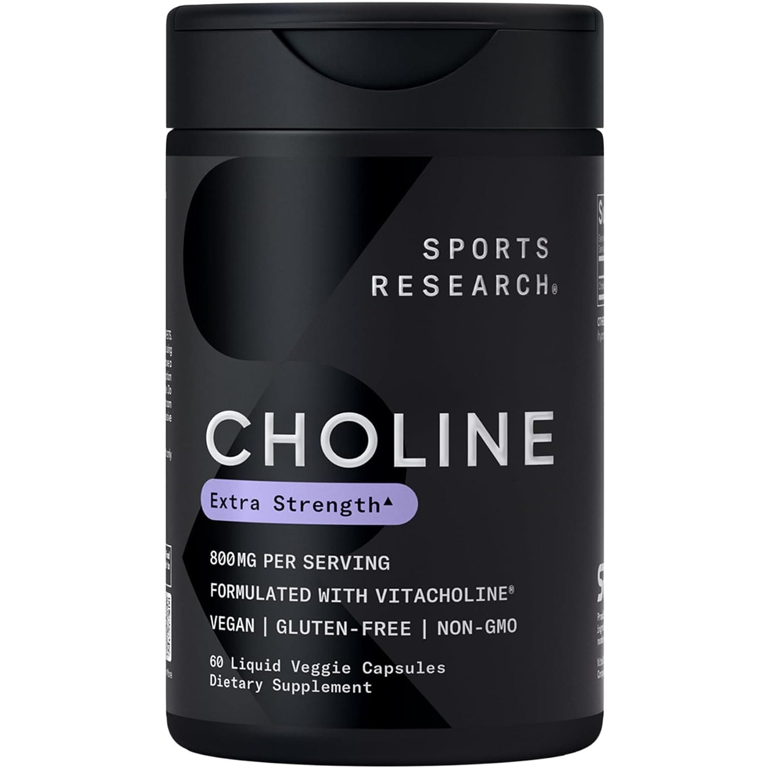 Sports Research Extra Strong Choline 800mg - Essential Nutrient with VitaCholine to Support Focus - Certified Vegan · Non-GMO · Gluten Free - 60 Liquid Capsules