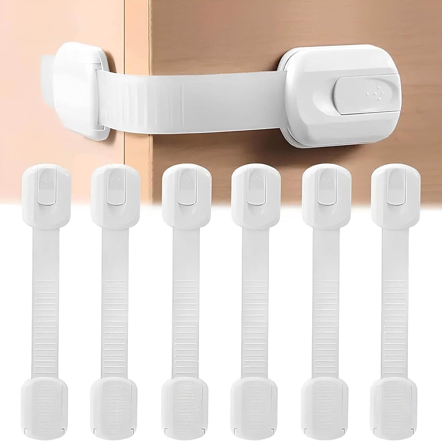ALMEKAQUZ Child Safety Latches,No Drilling Strong Adhesive Cabinet And Drawer Lock,Adjustable Child Locks for Lock Door,Fridge,Cabinet,Drawer,Window(White,Pack of 6)
