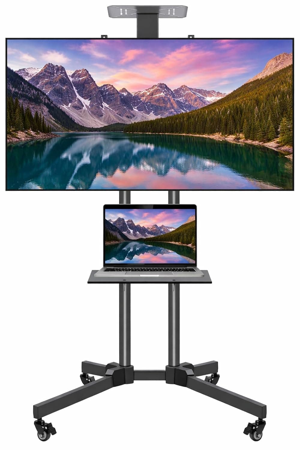 SKY-TOUCH Mobile TV Stand Rolling TV Cart for 32-65 Inch,Height Adjustable Floor TV Stand,Lockable Wheels&Removable Shelf for LCD LED 4K Flat Curved TV,110 lbs,Max VESA 600x400mm,180x76x56cm,Black