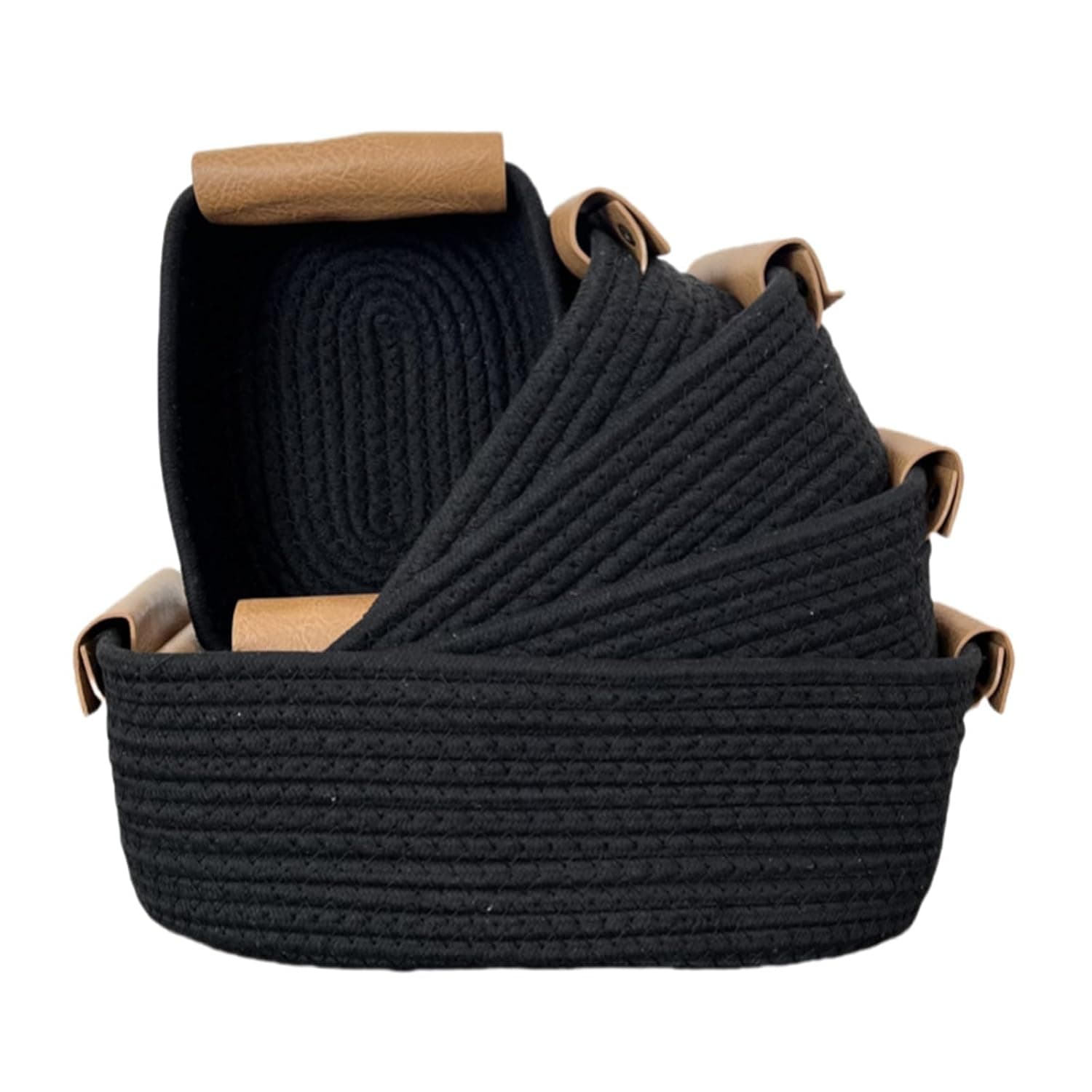 Tazweeq 5 Pcs Storage Basket Set, Sturdy Cotton Rope Organizer Bins for Home, Nursery, Bedroom Decor, Multipurpose Storage Boxes for Toys, Blankets, Essentials (Black)