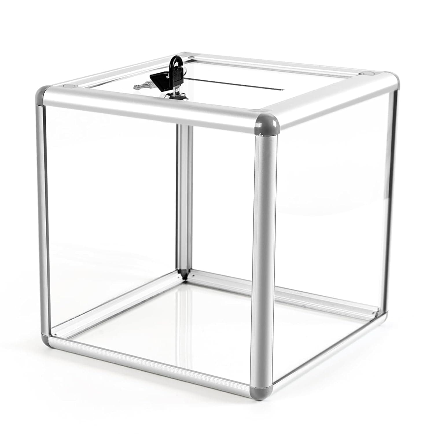 Large Donation Box with Lock, Acrylic Ballot Box with Slot 10 x 10 x 10 Inch, Suggestion Box with Lock Cash Storage Container for Fundraising Voting Charity Contest Tip