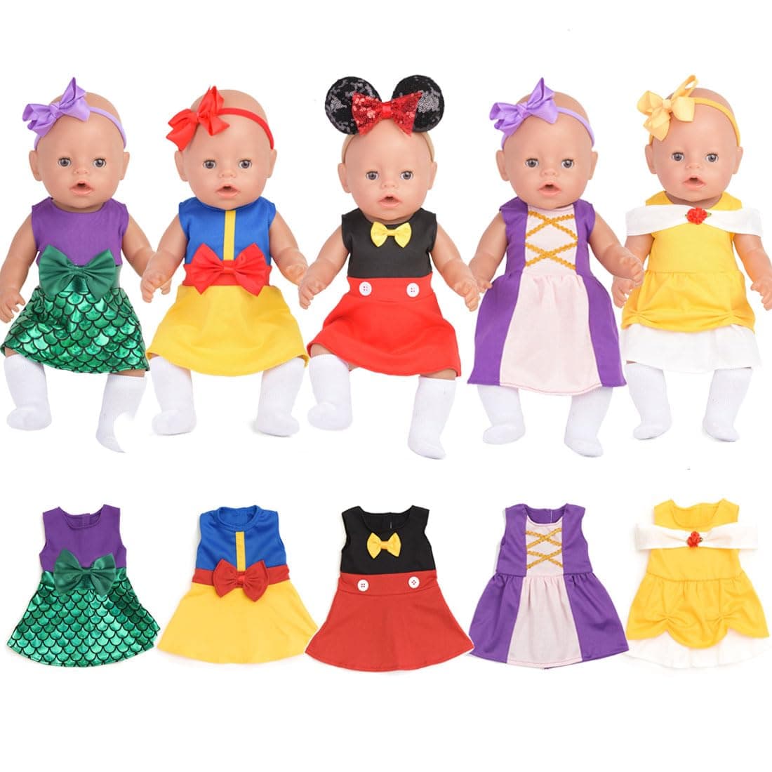 Baby Doll Accessories, 5 Doll Clothes, 2 Shoes, Mermaid Princess Dress Unicorn Pajamas Outfits for 15 Inch to 18 Inch Dolls, 15 Inch Baby Dolls, 9PCs in Total Doll Clothes and Accessories