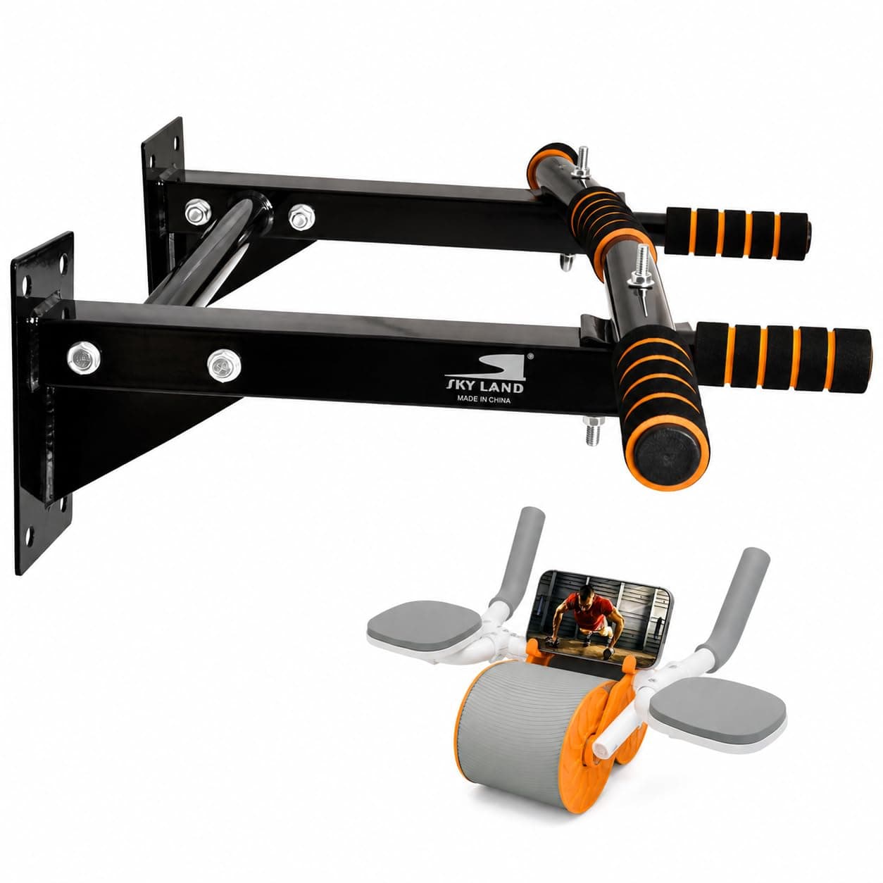 SKY LAND Wall Mounted Pull Up Bar Heavy Duty Multi-Grip Chin Up Bar for Home Gym Strength Training, Upper Body Workout Station with Punching Bag Hook