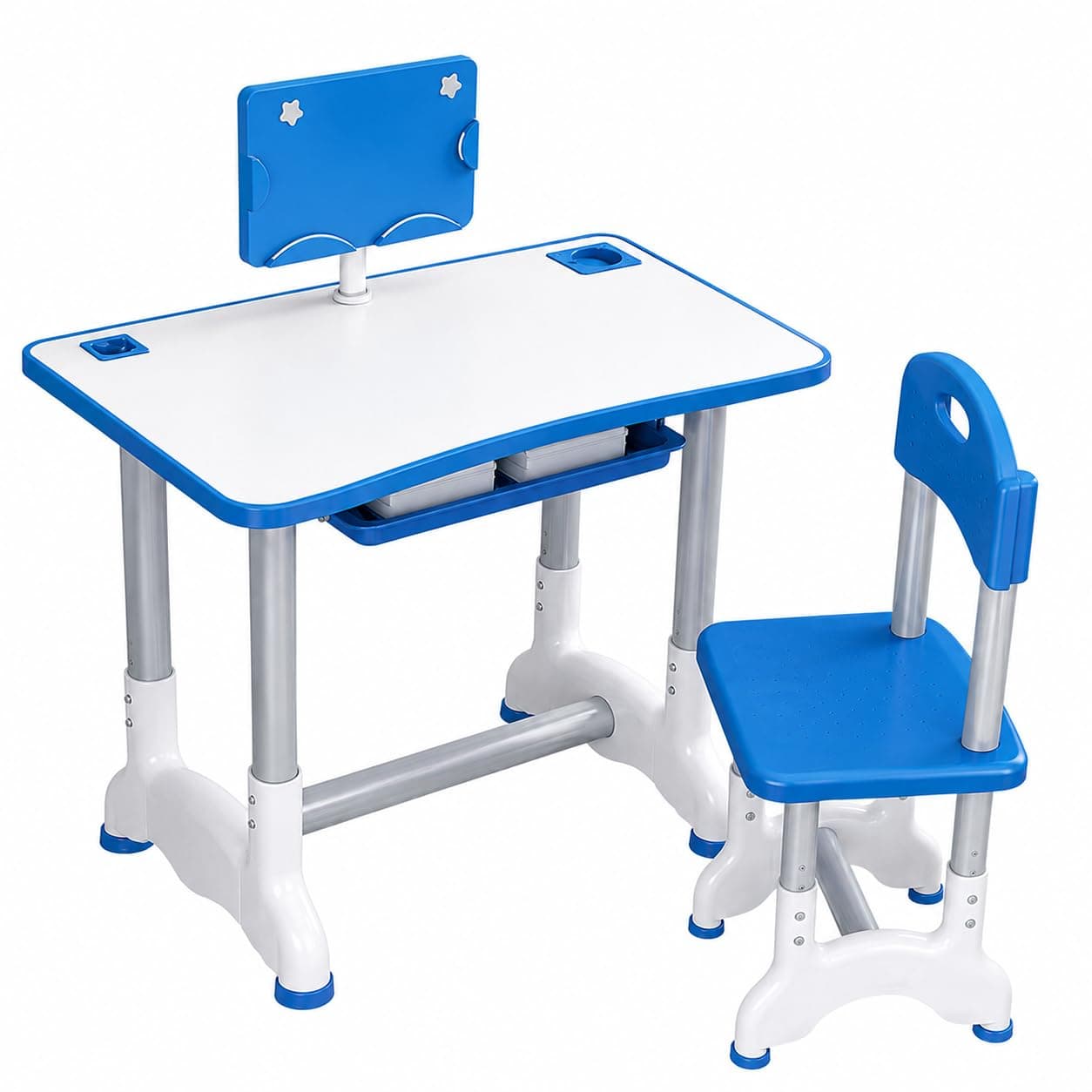 Height Adjustable Kids Study Table and Chair with Book Stand and Storage Drawer
