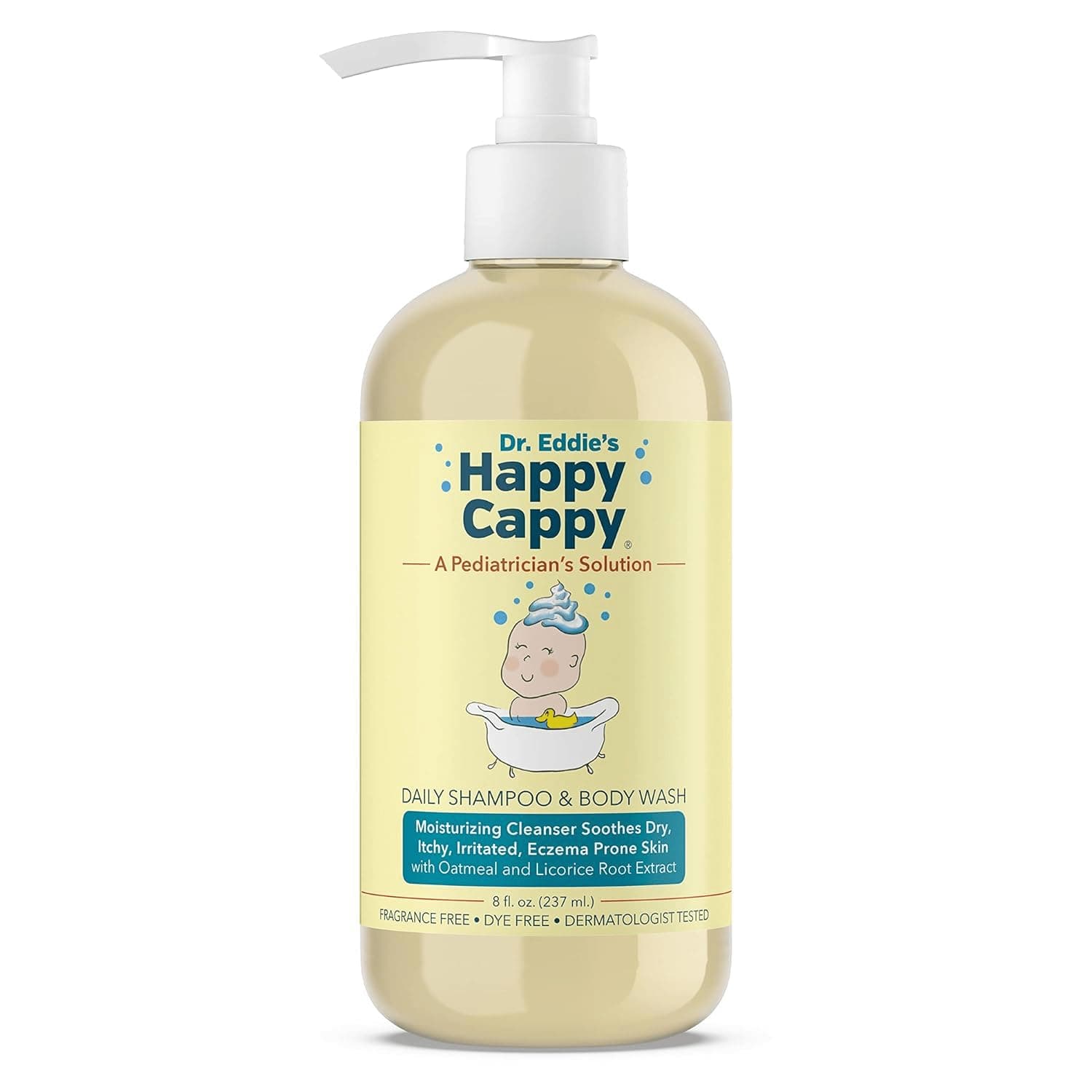 Happy Cappy Dr. Eddie's Daily Shampoo & Body Wash for Children, Soothes Dry, Itchy, Sensitive, Eczema Prone Skin, Dermatologist Tested, No Fragrance, No Dye, 8 Fl Oz | Shampoo & Body Wash for Eczema-Prone Skin, Reduces Itching and Redness, Dermatologist Tested, Fragrance Free