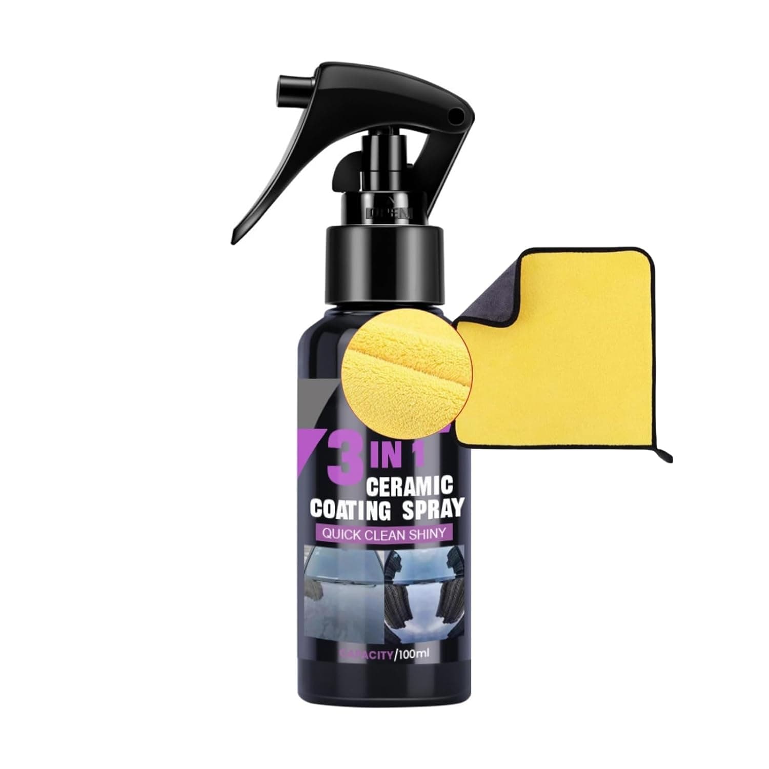 3-in-1 Ceramic Coating Spray for Cars, 100ml with Microfiber Cloth, Long-Lasting Paint Protection, Shine Enhancement, Water Beading, UV Resistance & Scratch Prevention, Restore Vehicle's Luster