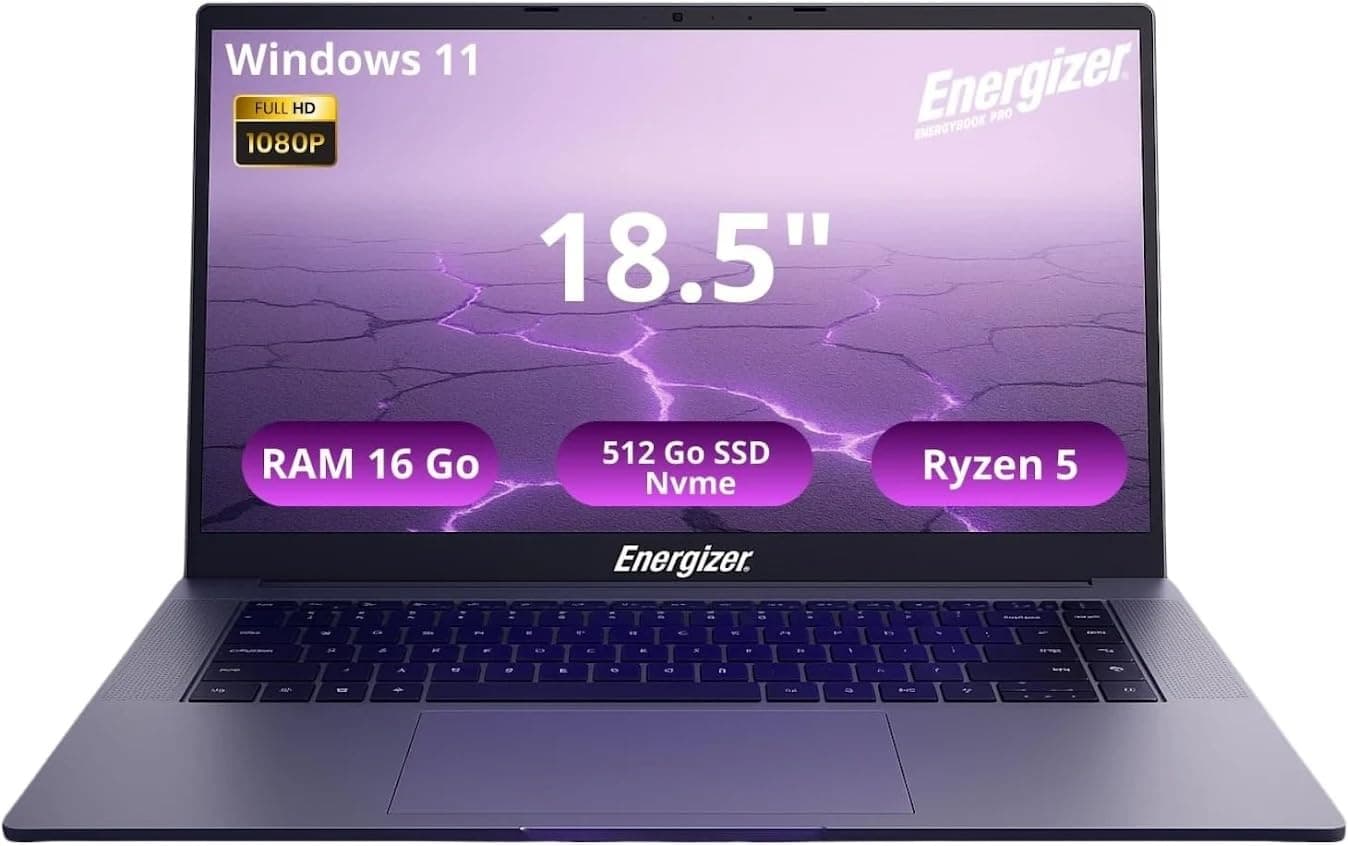 Energizer Energybook Pro 18.5-18.5 Inch FHD IPS, AMD Ryzen 5 3.7 GHz Laptop, 16 GB RAM, 512 SSD Nvme, Ryzen Laptop, Vega 8, 6000 mAh Battery, AZERTY