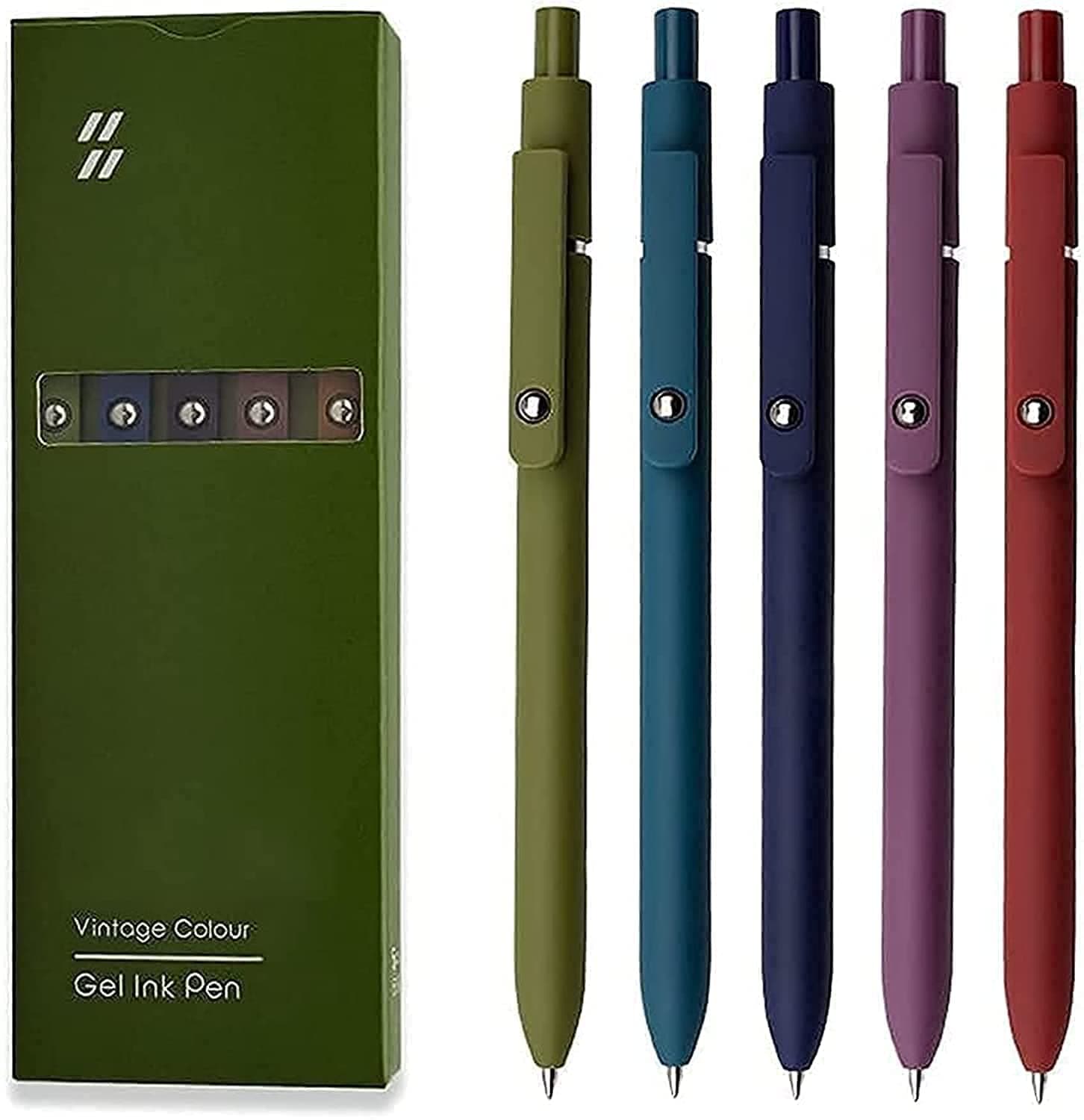0.5 Gel Pen, Cute Kawaii, Boxed, Office, Fine Point Signing, Retractable Rolling Ball Quick-dry Ink, Black Ink Smooth Writing, for School Office Home, 5pcs (Retro Colors)