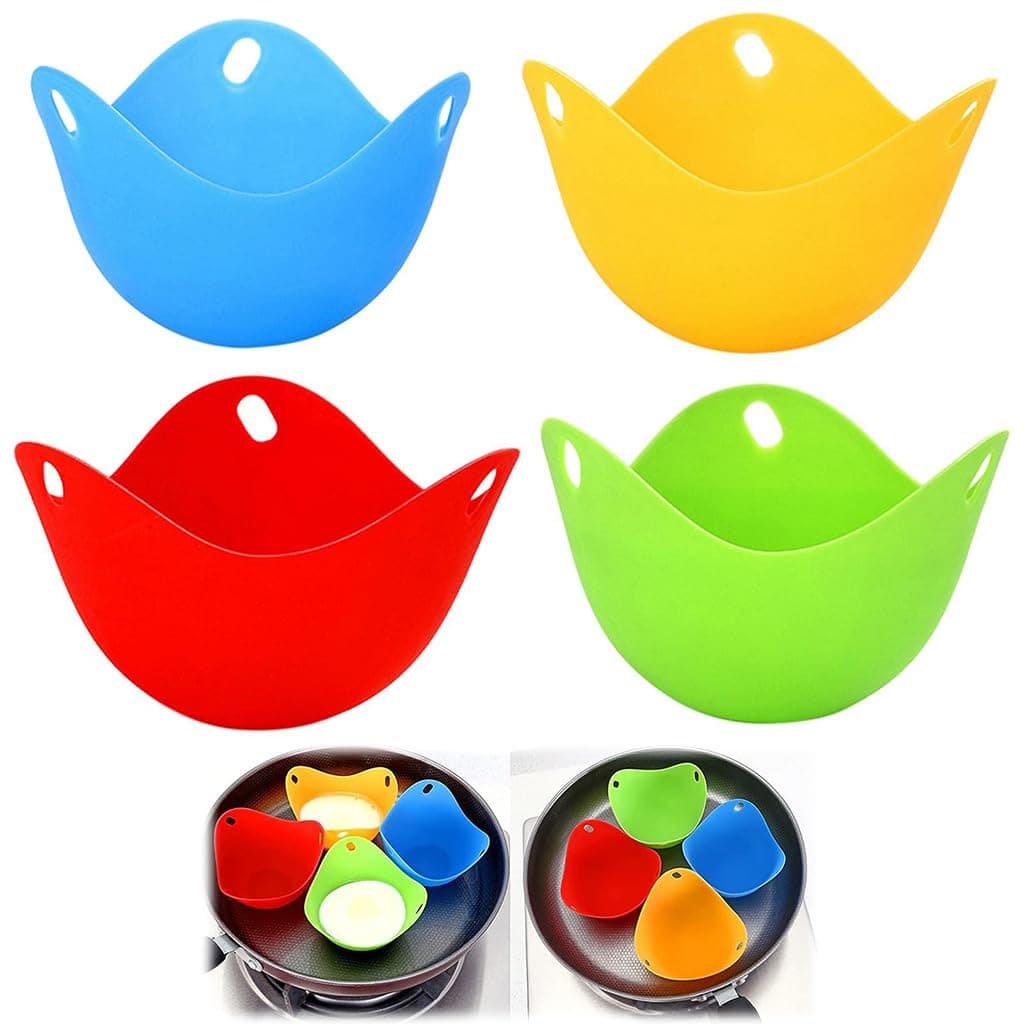 HASTHIP® 4 cs Poached Egg Maker - Egg Poacher Nonstick Silicone Eggs Poaching Cup Cookware Accessory for Microwave or Stovetop Kitchen Tool, Multicolor