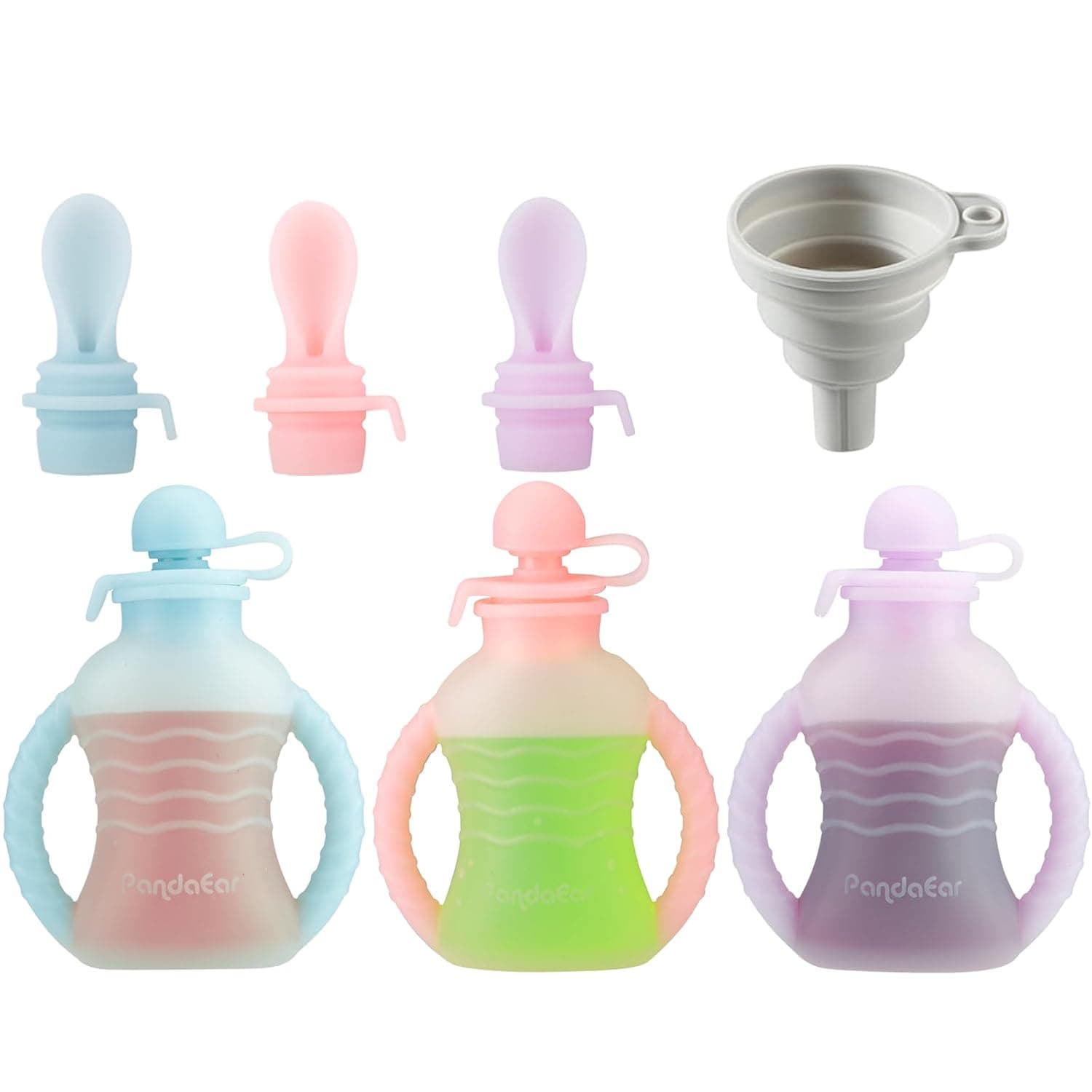 PandaEar Reusable Silicone Squeeze Bags for Baby Food, Pack of 4, 150ml, Leak-proof, Refillable Baby Food Bags, BPA-Free, Dishwasher Safe