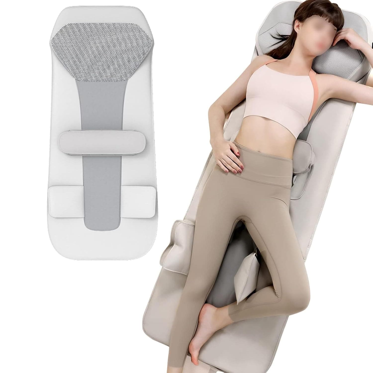 Heated Massage Pad with 3D Mobile Airbag - 3-speed Timing/mode, Smart Remote Control, Adjustable Strength, Low Noise - Foldable PU Leather Massage Pad for Home/office Relaxation,Grey
