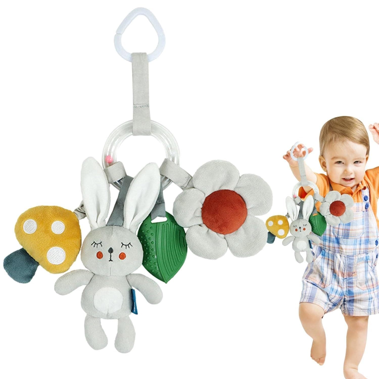 Baby Hanging Toys, Rattle Carseat Toys For, Soft Hanging Rattle Crinkle Squeaky Animal Plush Stroller Infant Car Bed Crib Travel With Teether For Boys Girls