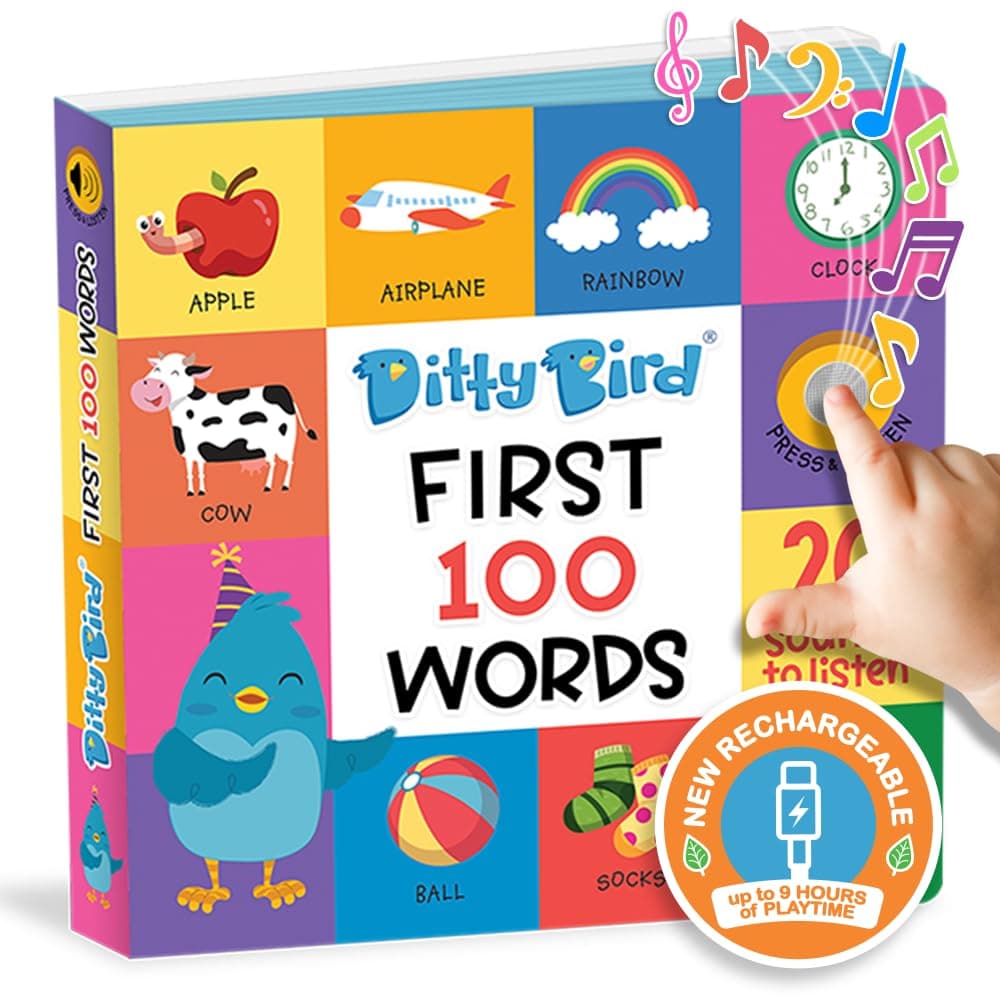 Ditty Bird | Baby First 100 Words | My First 100 Words in English | Baby Toy with 12 Sound Buttons for Sing Along and Learning English | Children from 1 - 4 Years