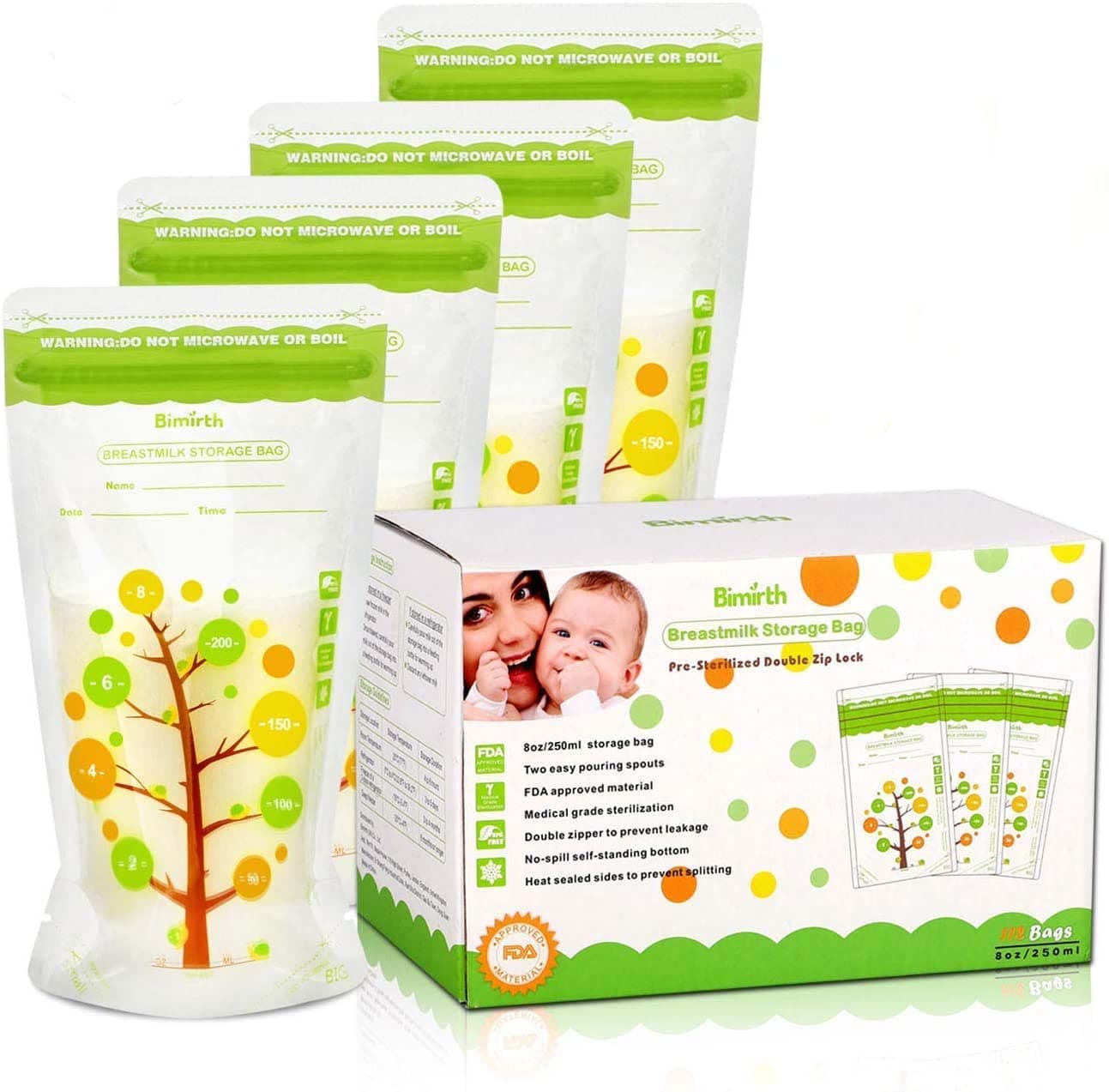 Breastmilk Storage Bags, 112 Count BPA Free Convenient Nursing Bags for Breastfeeding, 8oz/250ml, Breast Pump Bag Breastmilk Storage Container pre Sterilized For Refrigeration and Freezing