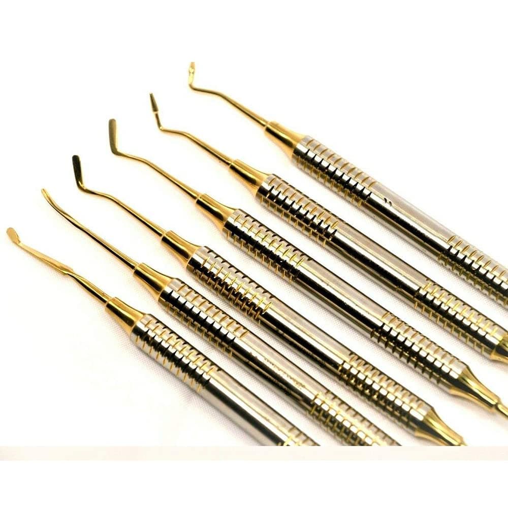 6 Piece Dental Composite Resin Filling Gold Coated Restoration Kit - Composite Dental Hand Instruments - Dental Tools Instruments