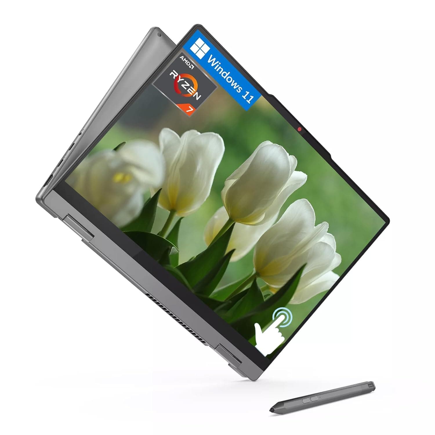 Lenovo Ideapad 5 14" 2-in-1 WUXGA Touchscreen Laptop, 8-core AMD Ryzen 7 8845HS, 16GB LPDDR5 RAM, 1TB SSD, Fingerprint, Backlit Keyboard, Stylus Pen, Win 11 Home, Luna Grey, EAT Laptop Foldable Stand