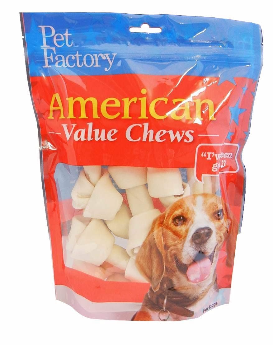 PET Factory 78114 Steak Dog Bones 4-5 8 Pack, 99% Digestible Rawhide Treatment, 100% Natural Rawhide Knotted Bones, Natural Taste, Openable Pack, Made in USA