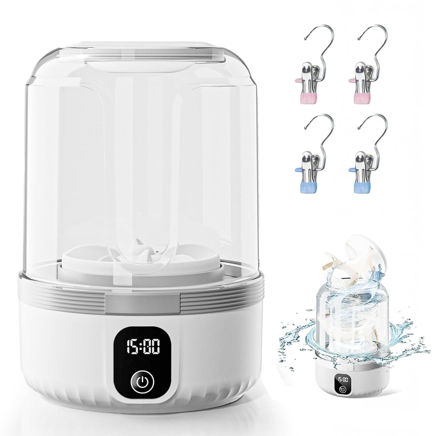 Portable Washing Machine, Wireless Mini Washer Deeply Cleans Small Laundry Items, Socks, Underwear, Baby Clothes, Small Washer for Solo Living, Apartments, Hotels, Travel, And Camping White