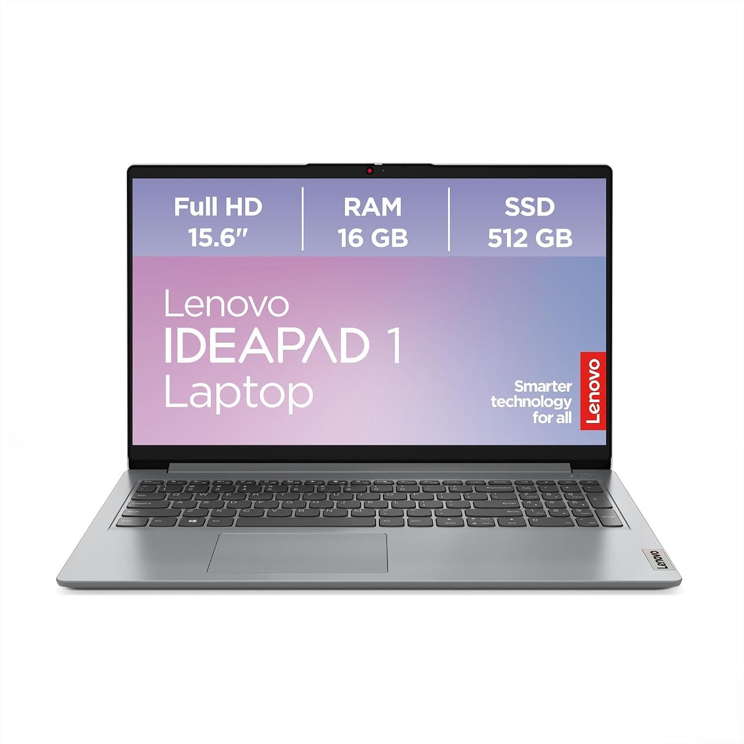 Lenovo IdeaPad 1 Laptop | 15.6" Full HD Display | AMD Ryzen 5 | AMD Radeon Graphics | 16GB RAM | 512GB SSD | Windows 11 Home | QWERTZ | Cloud Grey | 3 Months Premium Care