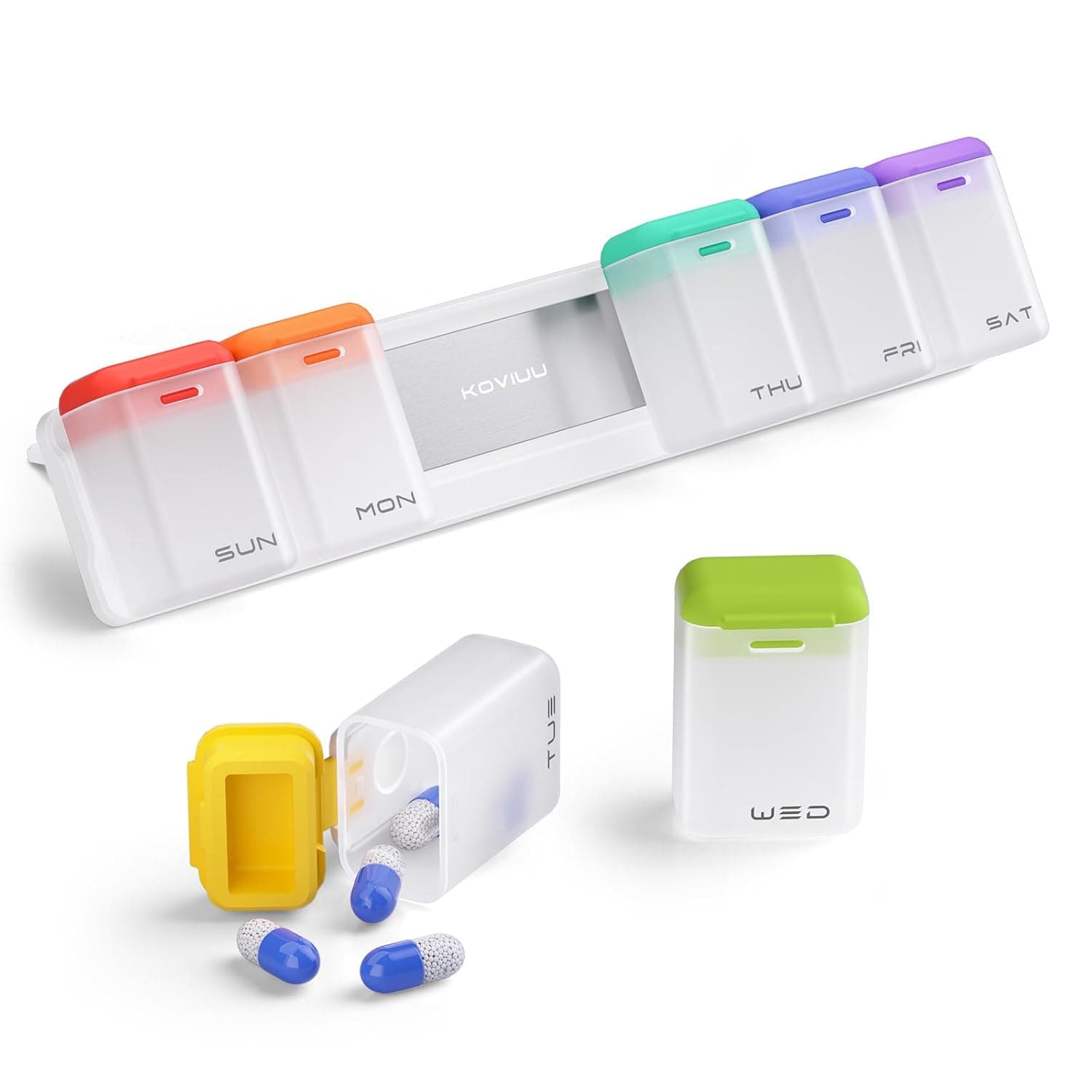 KOVIUU Weekly Pill Organizer Magnetic, Removable Pill Box 7 Day 1 Time a Day, Large Pill Case Travel, Week Once Daily Medication Dispenser, Medicine Container Holder for Supplement Vitamin, White
