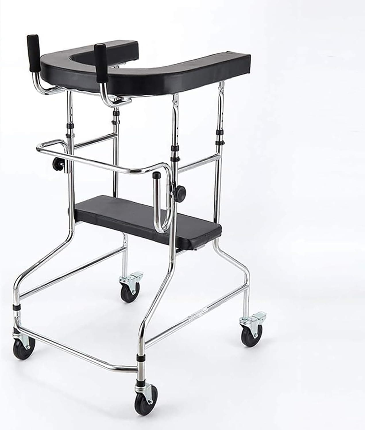 Upright Walkers, with Padded Seat and Armrest Stand Up Rollator Walker,Compact Folding, Fully Adjustment,for Seniors and Adults, Stroke Patient Rehabilitation Rollator