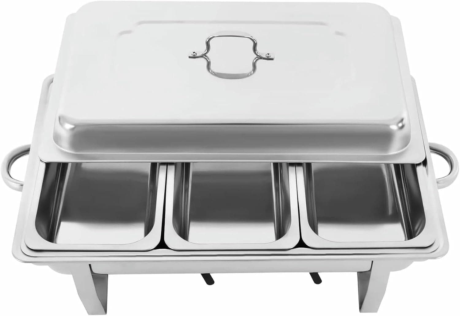 3-Compartment Rectangular Chafing Dishes Set - Buffet Serving Tray with Heating & Cooling for Parties Gatherings and Banquets - Durable & Elegant Food Warmer