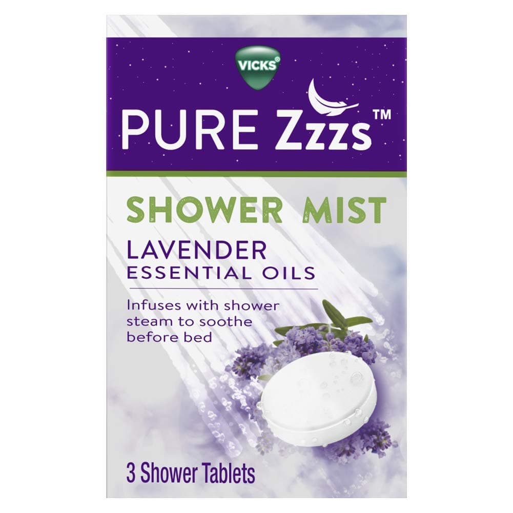 Vicks PURE Zzzs, Shower Mist Tablet, Lavender Aromatherapy Essential Oil, Soothe Before Sleep, 3 Shower Tablets