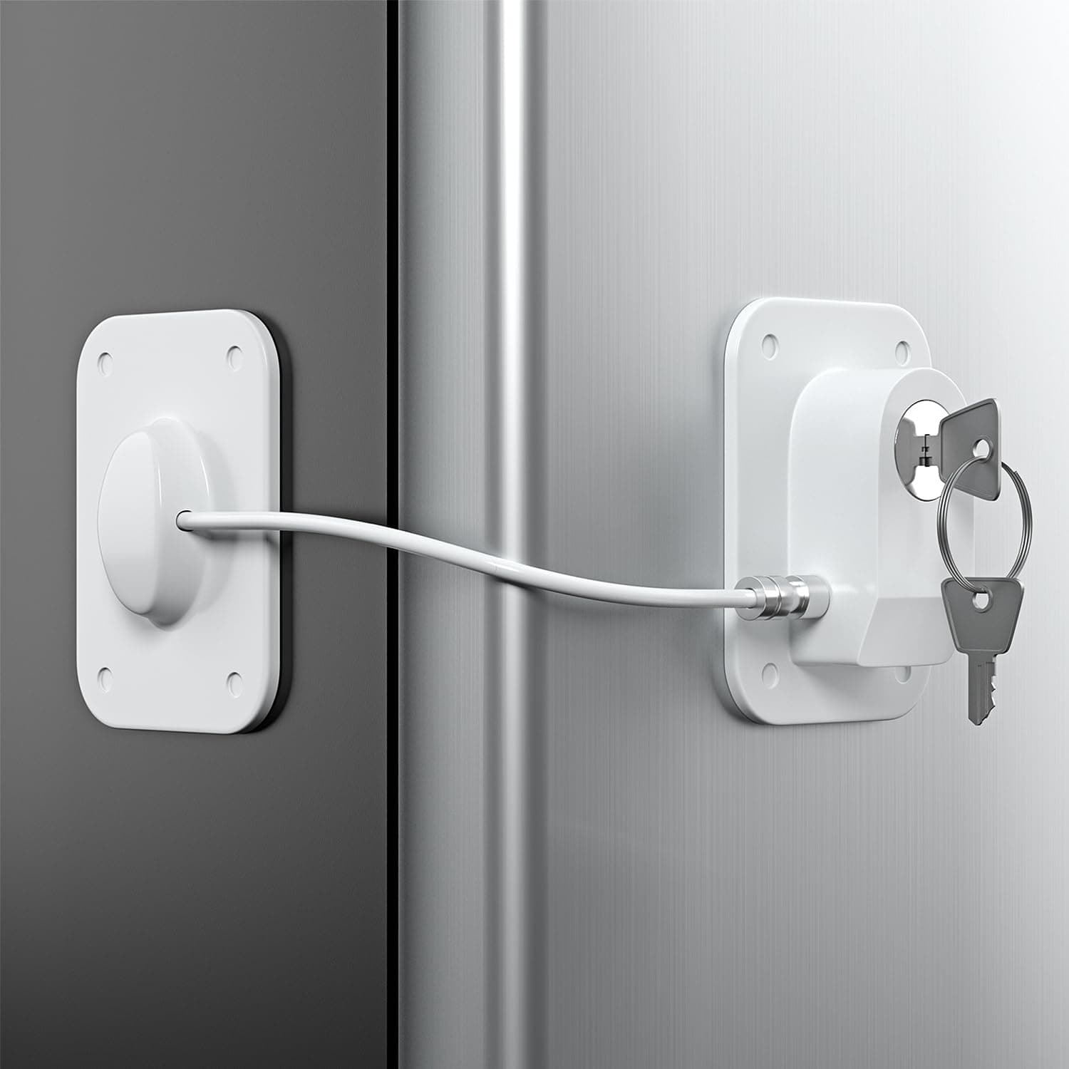 RORMGO Refrigerator Lock 2 Packs, Fridge Lock With Silicone Wire Protection for Kids, Easy to Use and Install, Surface-Friendly Freezer Lock With Key, White