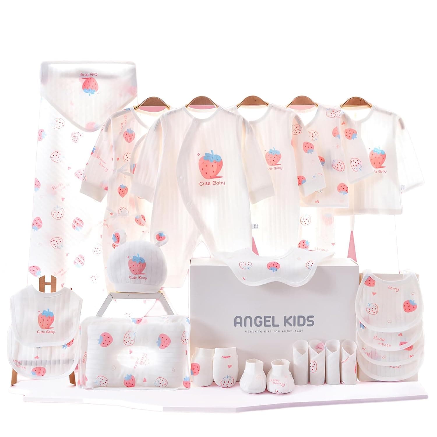 24PCS Newborn Baby Gift Set, Newborn Layette Gift Set for Boys and Girls, Babies Essential Clothes Accessories with Baby Blanket, Cotton, for Spring Summer Autumn (All-Season Set, 3-6 Months)